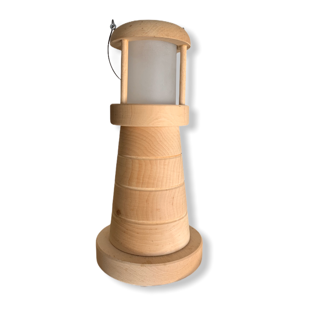 Faro in legno naturale porta candela